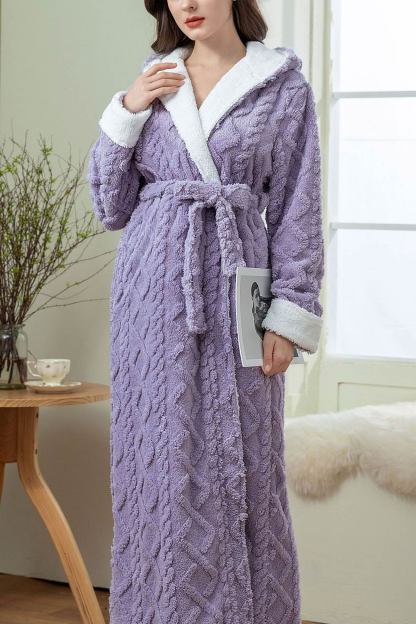 Color Patchwork Hoodie Polar Fleece Bathrobe