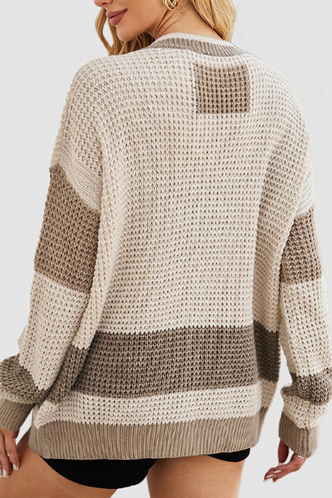 Color Splicing Button-down Cardigan