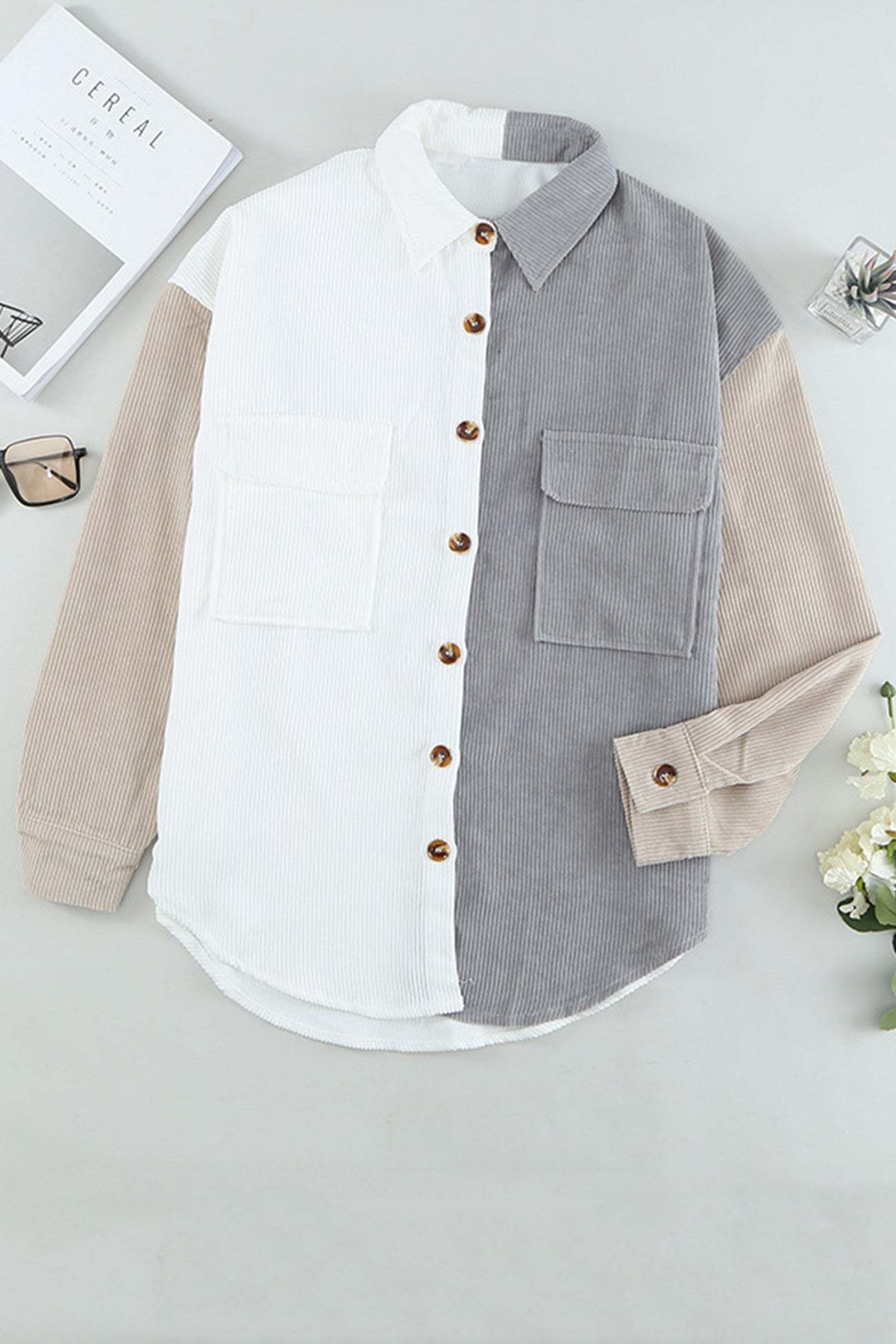 Colorblock Patchwork Single-breasted Blouse