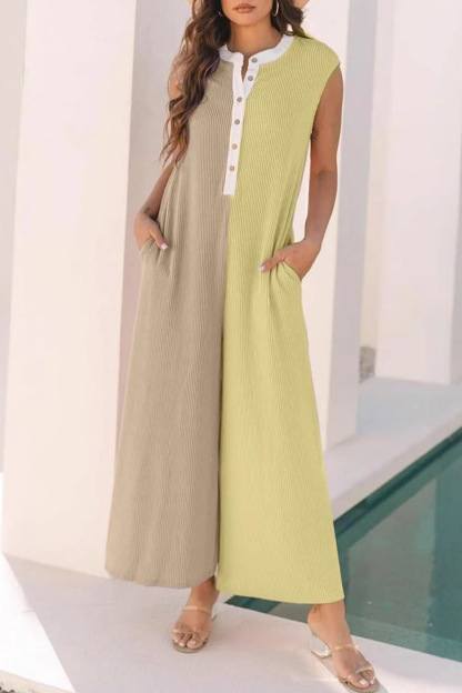 Contrast Color Sleeveless Jumpsuits