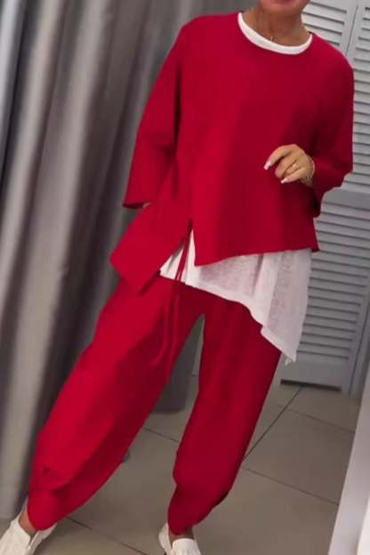 Contrast Color Tie-up Fake Two-Piece Outfit