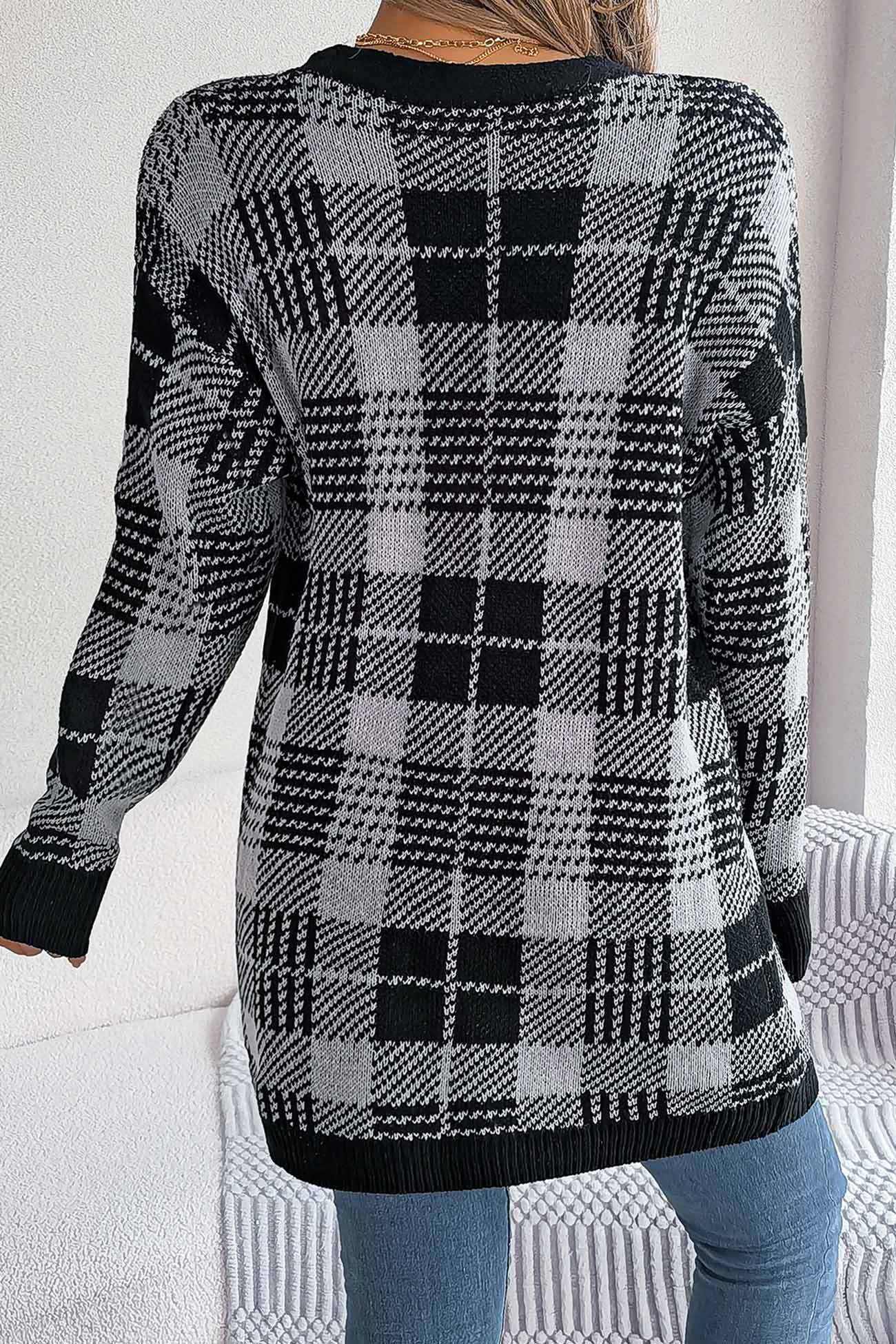 Contrast Plaid Open Front Cardigan