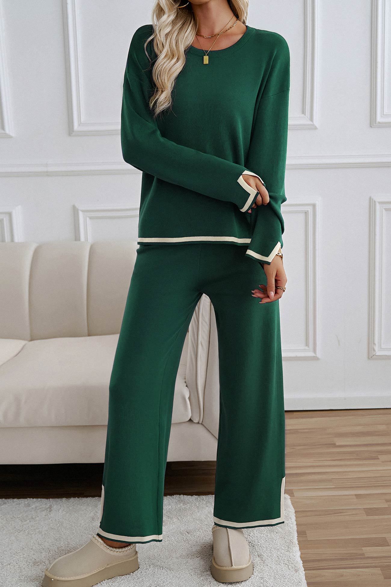 Contrast Slit Hem Knit Suits