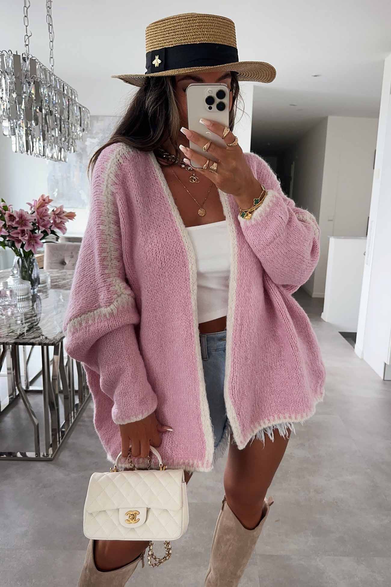 Contrast Loose Long Sleeve Cardigan