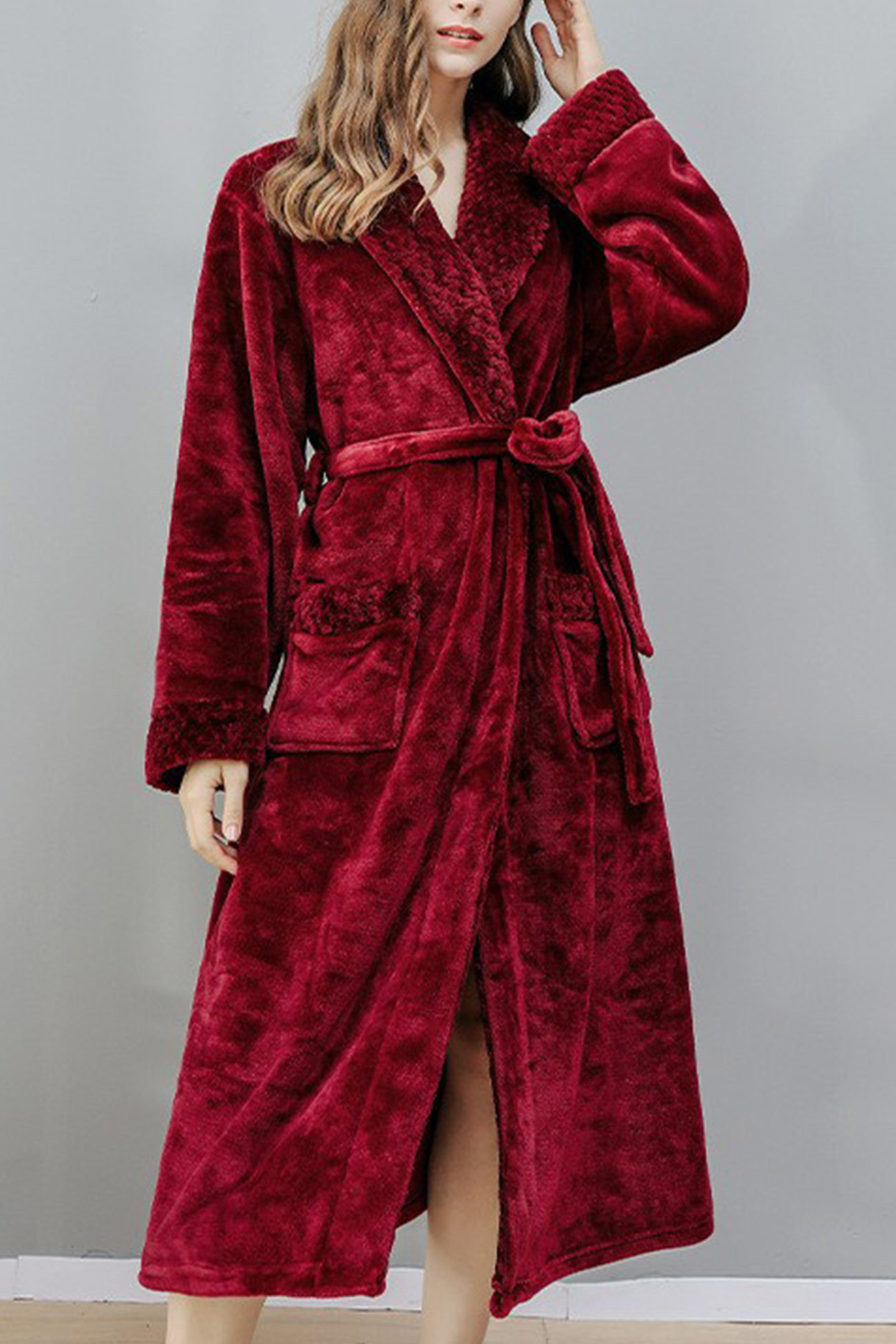 Coral Fleece Solid Color Bathrobe