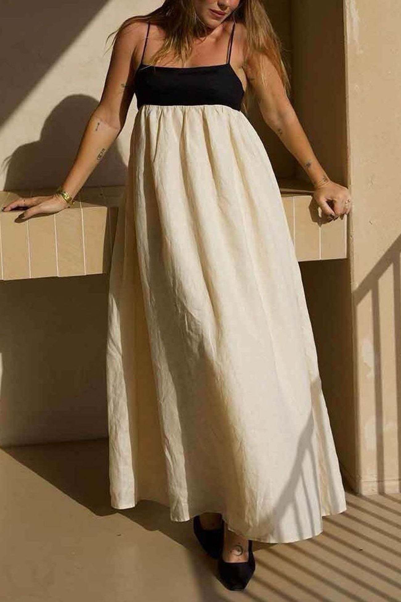 Cotton Contrast Patchwork Cami Dress