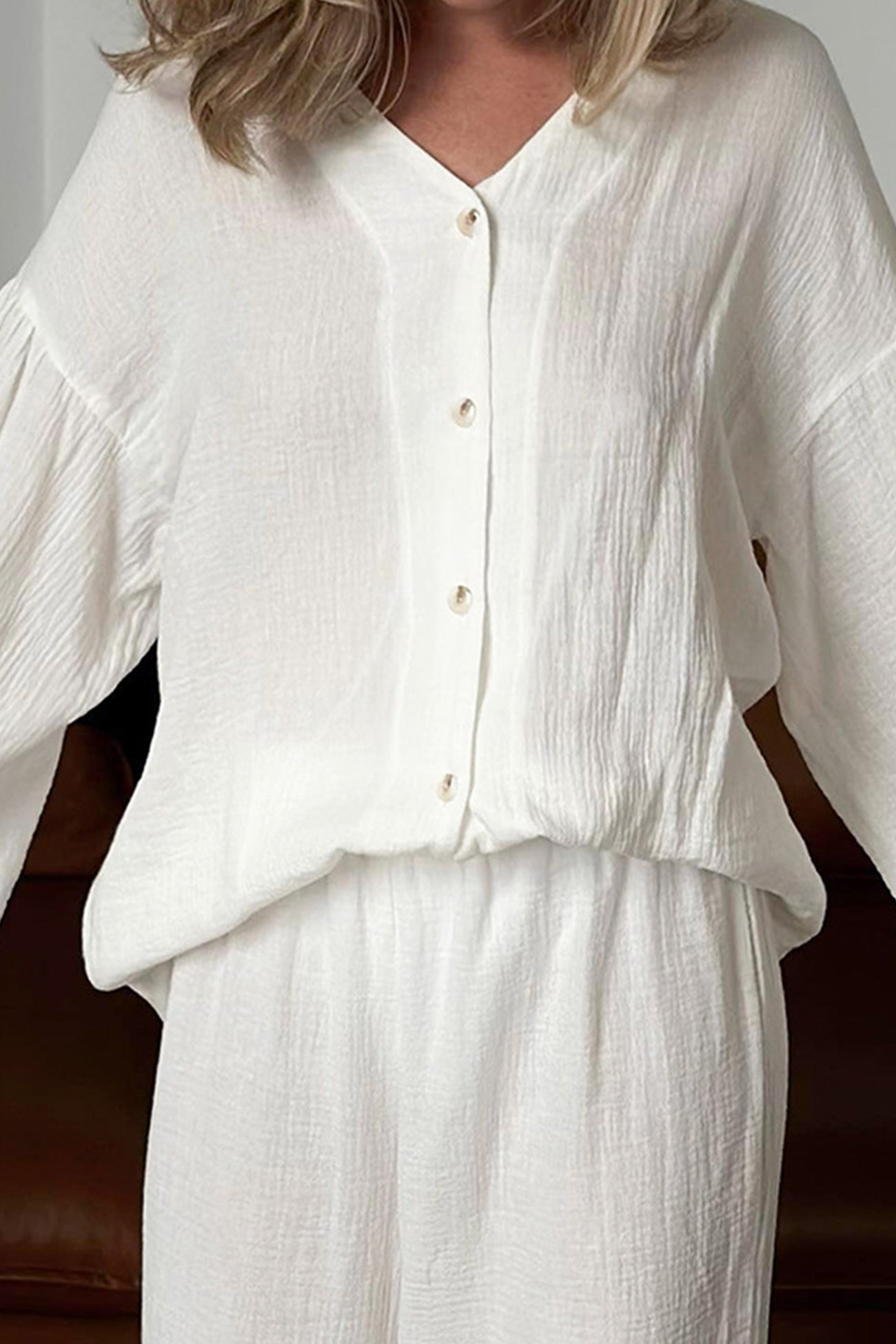 Cotton Flare Sleeve Cardigan Long Pants Set