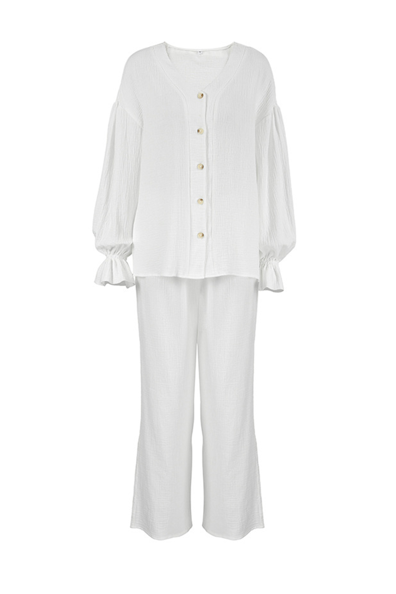 Cotton Flare Sleeve Cardigan Long Pants Set