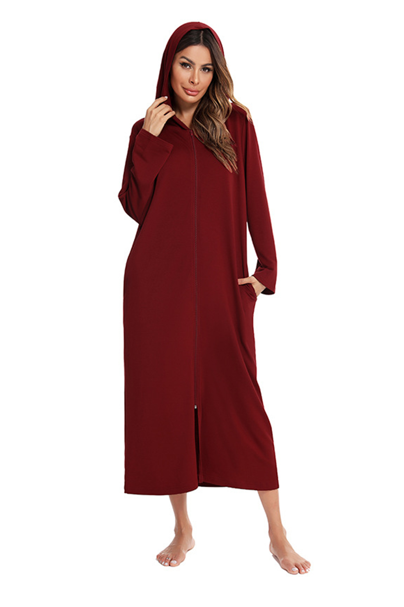 Cotton Long Sleeve Zip-up Hooded Cardigan