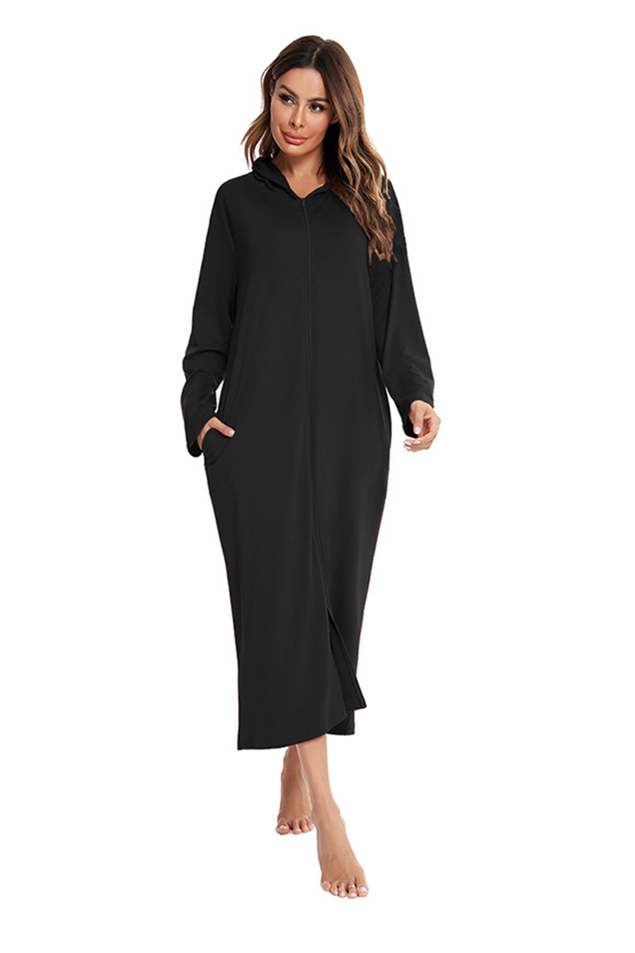Cotton Long Sleeve Zip-up Hooded Cardigan