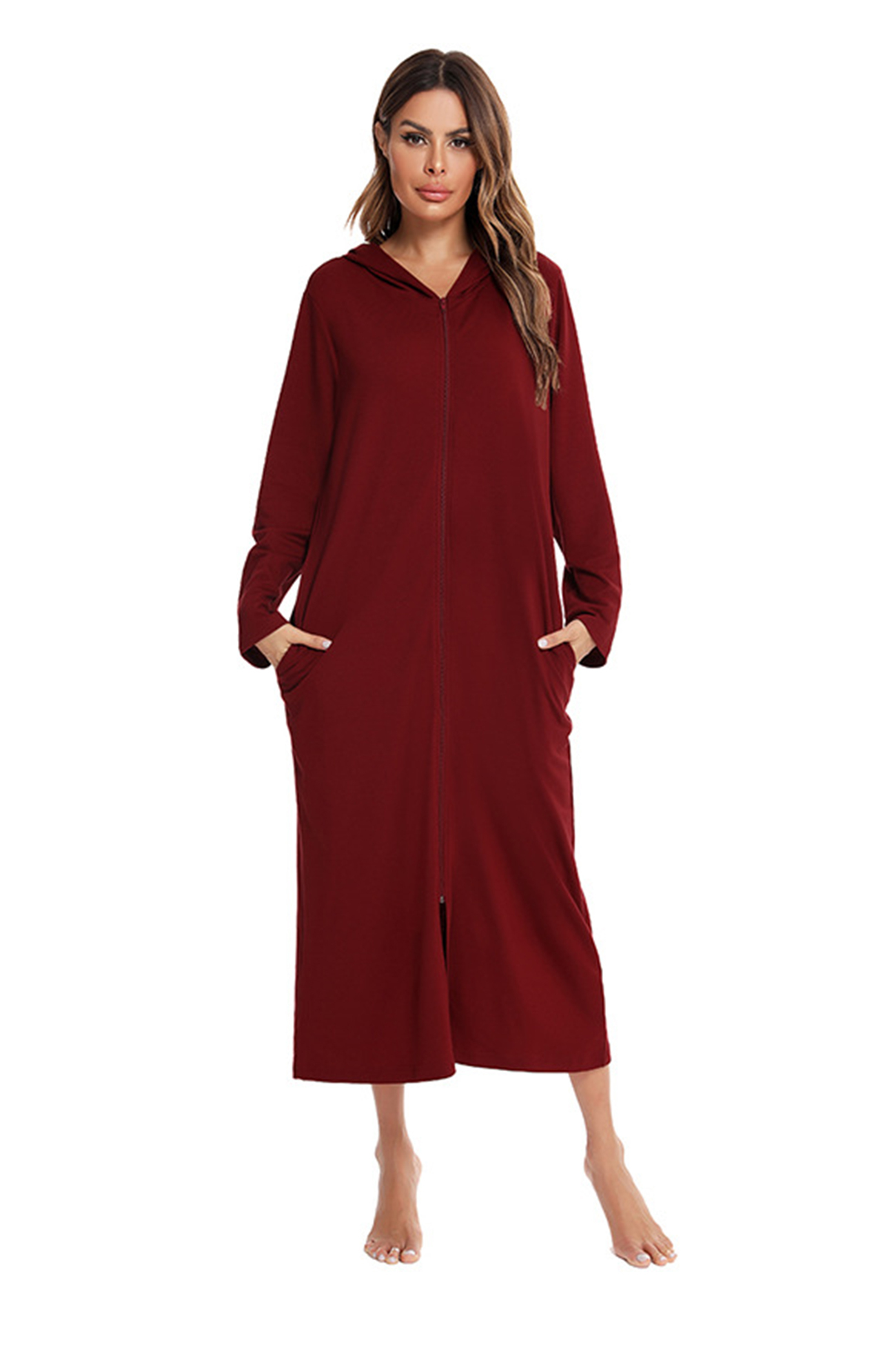 Cotton Long Sleeve Zip-up Hooded Cardigan