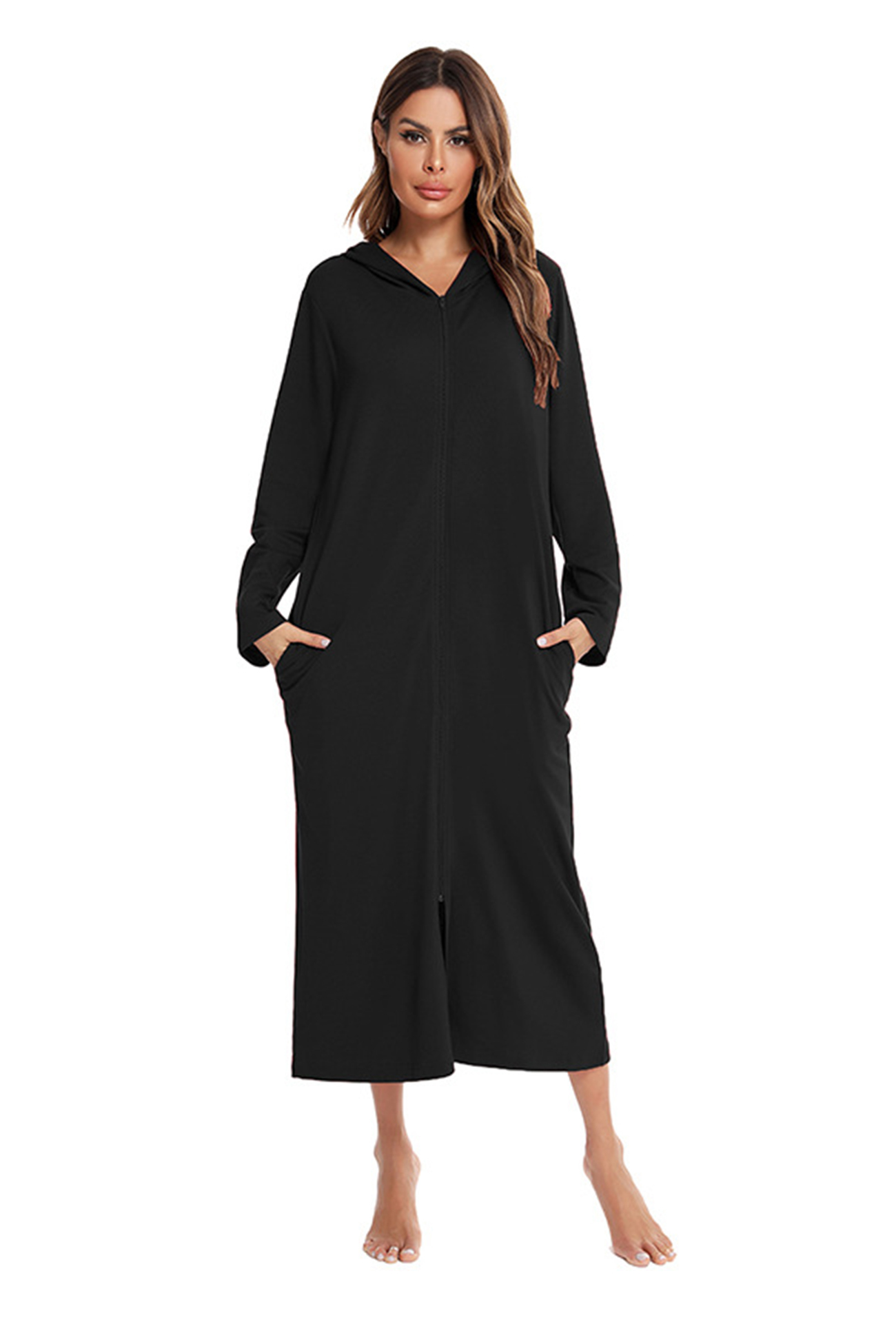 Cotton Long Sleeve Zip-up Hooded Cardigan