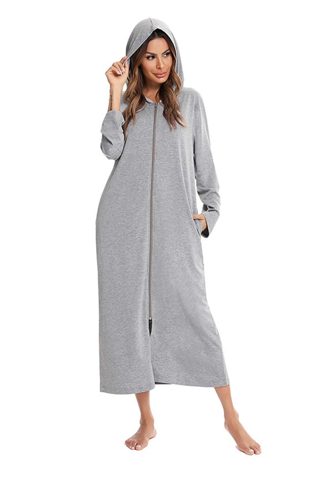 Cotton Long Sleeve Zip-up Hooded Cardigan