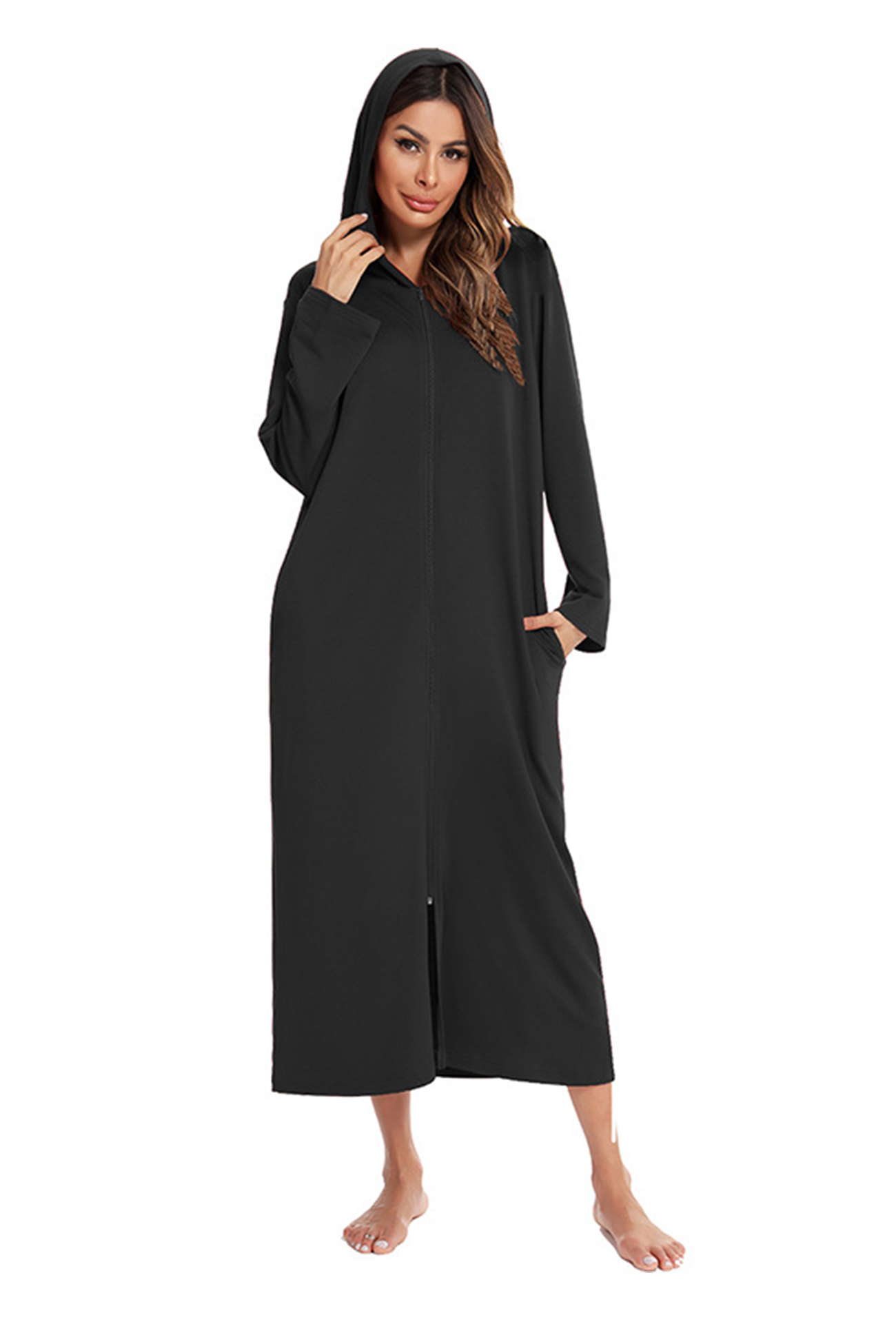 Cotton Long Sleeve Zip-up Hooded Cardigan