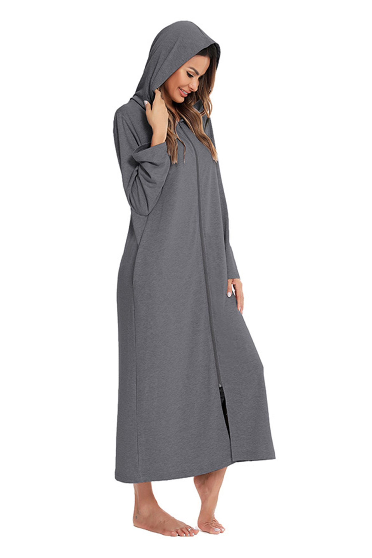 Cotton Long Sleeve Zip-up Hooded Cardigan