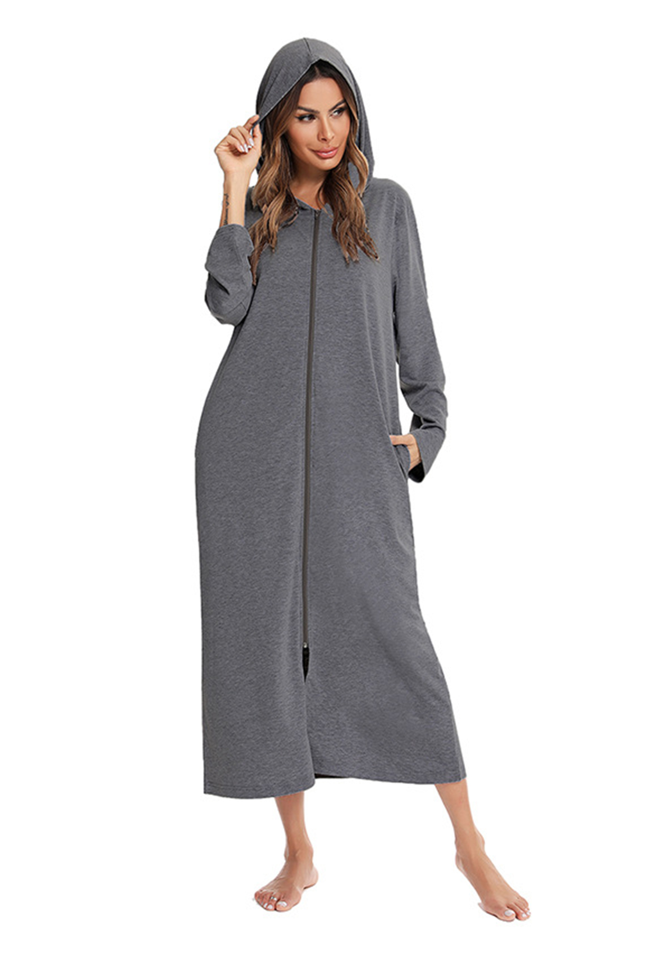 Cotton Long Sleeve Zip-up Hooded Cardigan