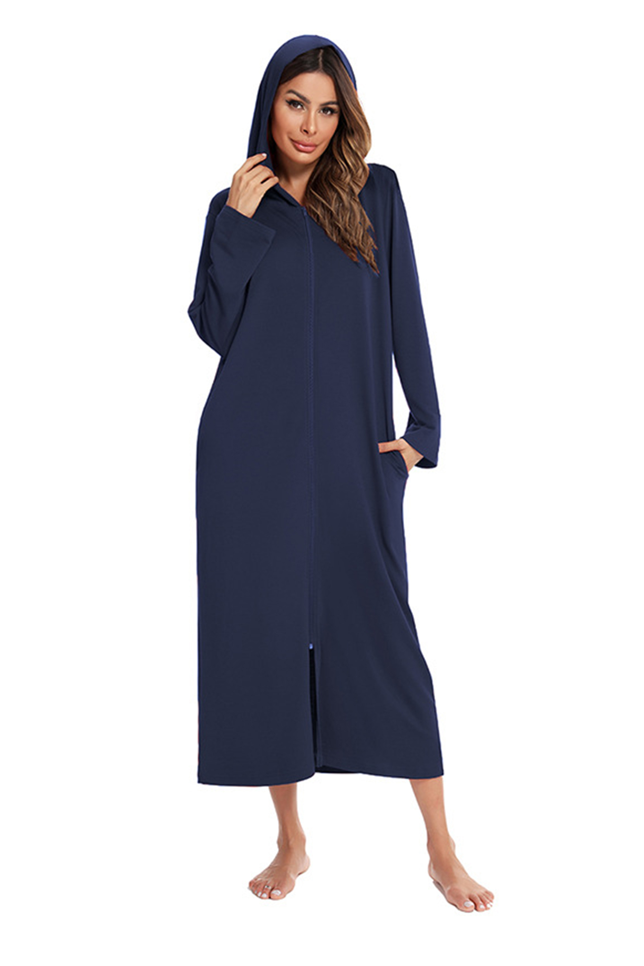 Cotton Long Sleeve Zip-up Hooded Cardigan