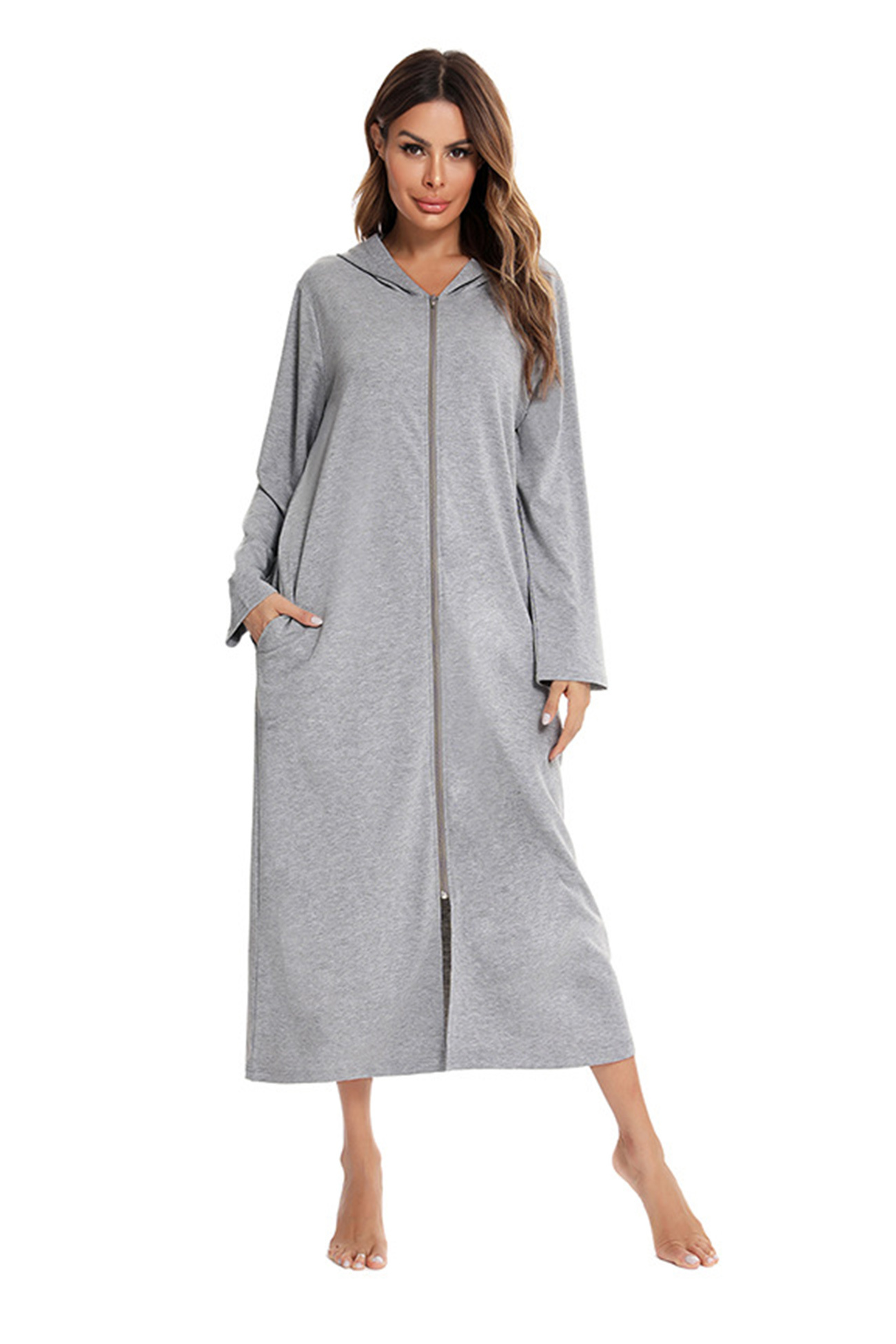 Cotton Long Sleeve Zip-up Hooded Cardigan