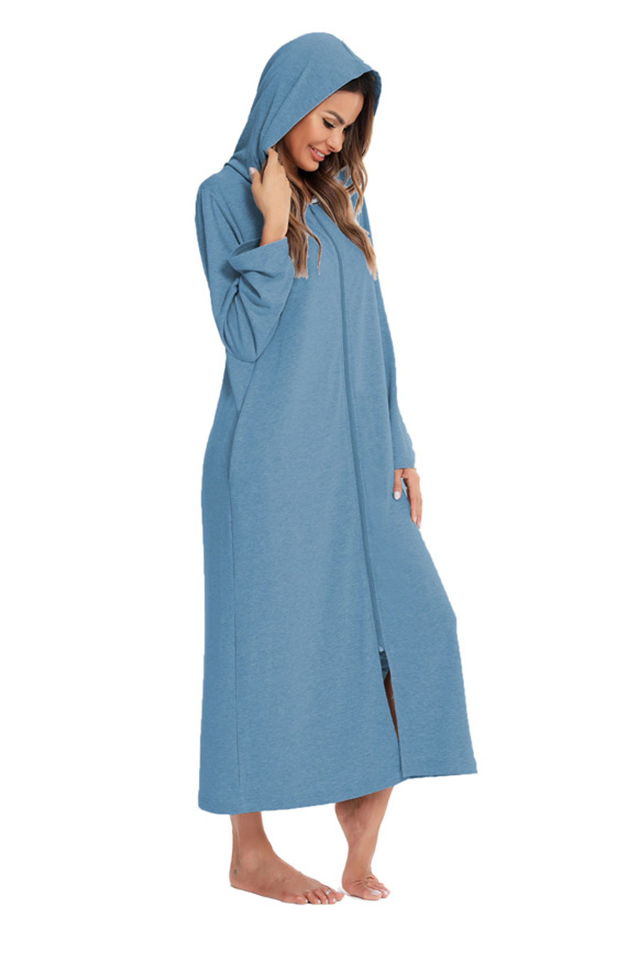 Cotton Long Sleeve Zip-up Hooded Cardigan