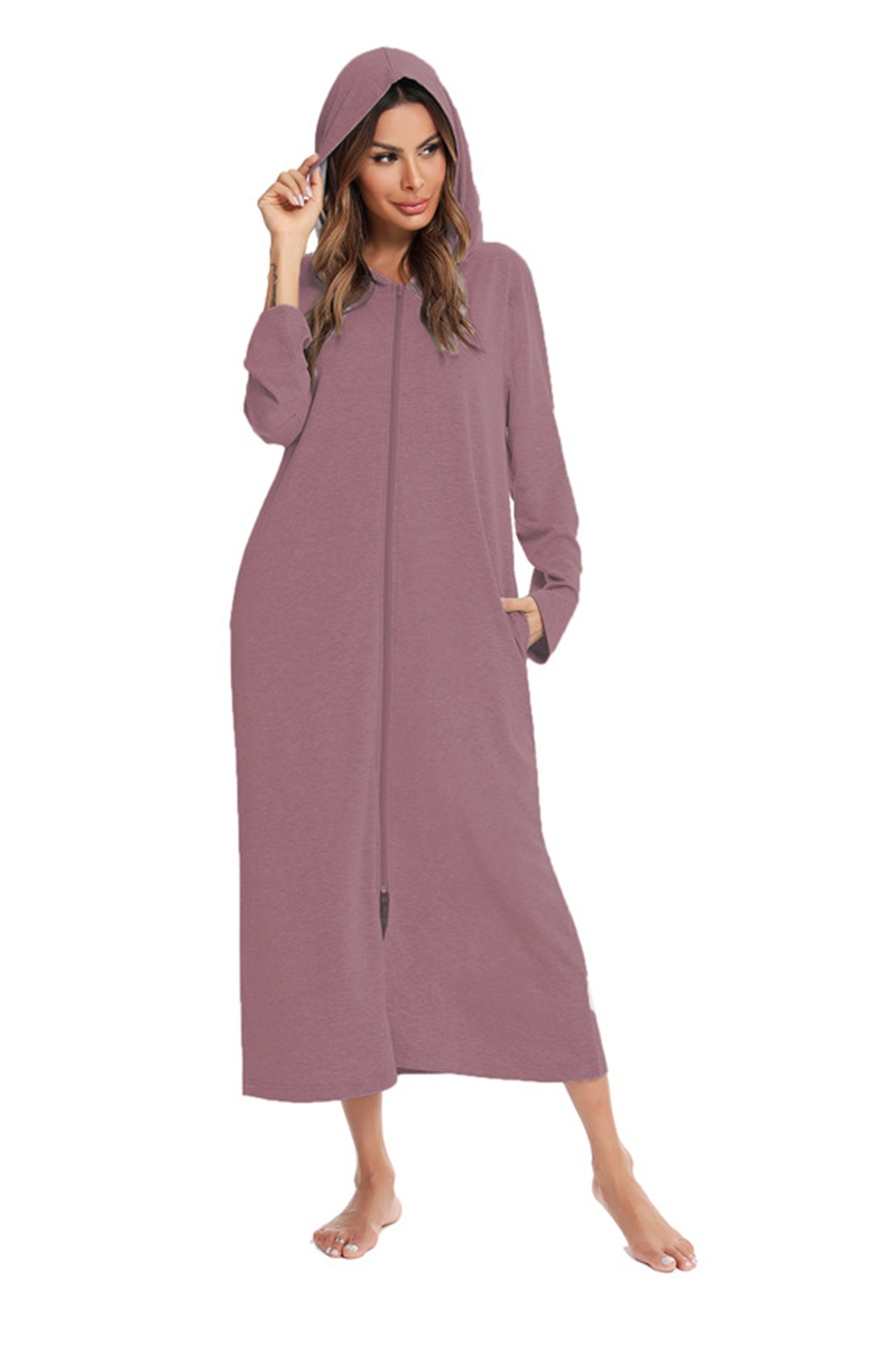 Cotton Long Sleeve Zip-up Hooded Cardigan