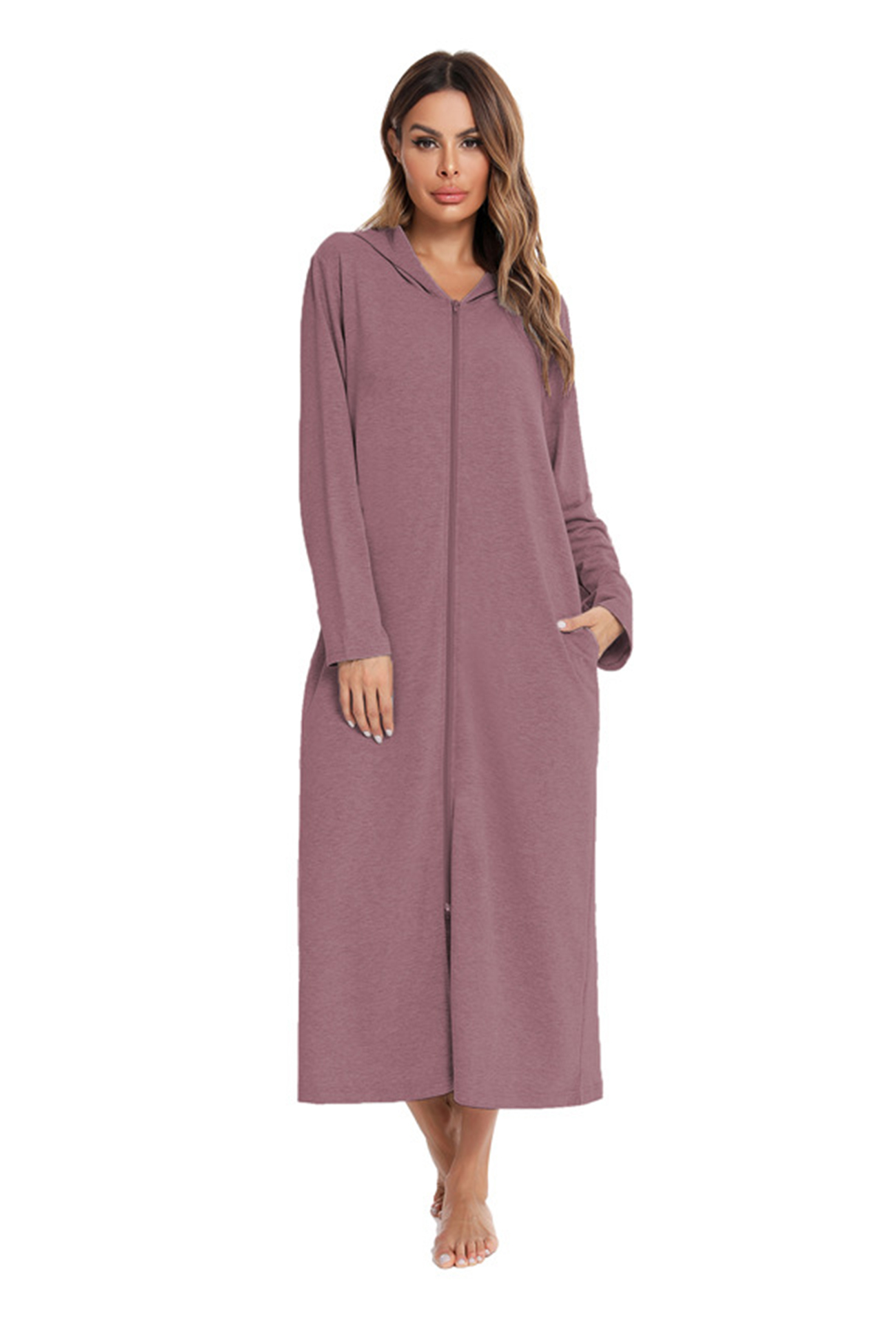 Cotton Long Sleeve Zip-up Hooded Cardigan
