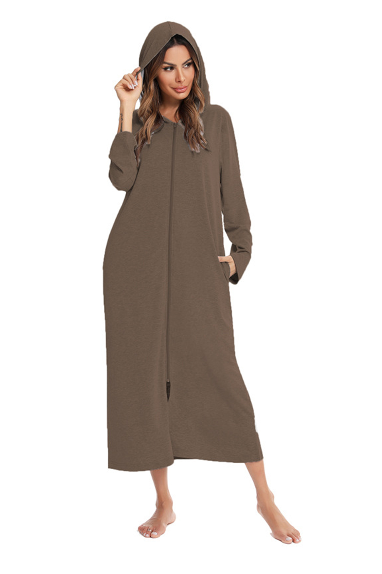 Cotton Long Sleeve Zip-up Hooded Cardigan