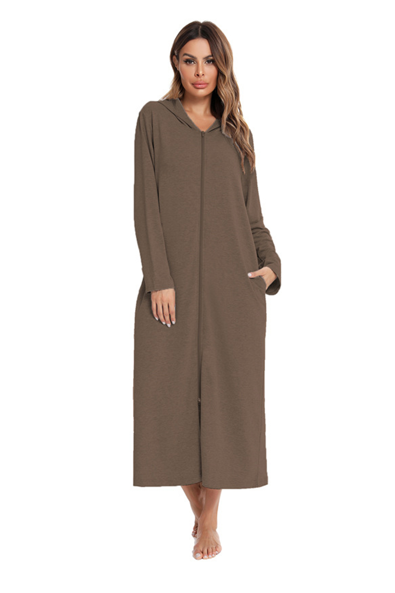 Cotton Long Sleeve Zip-up Hooded Cardigan