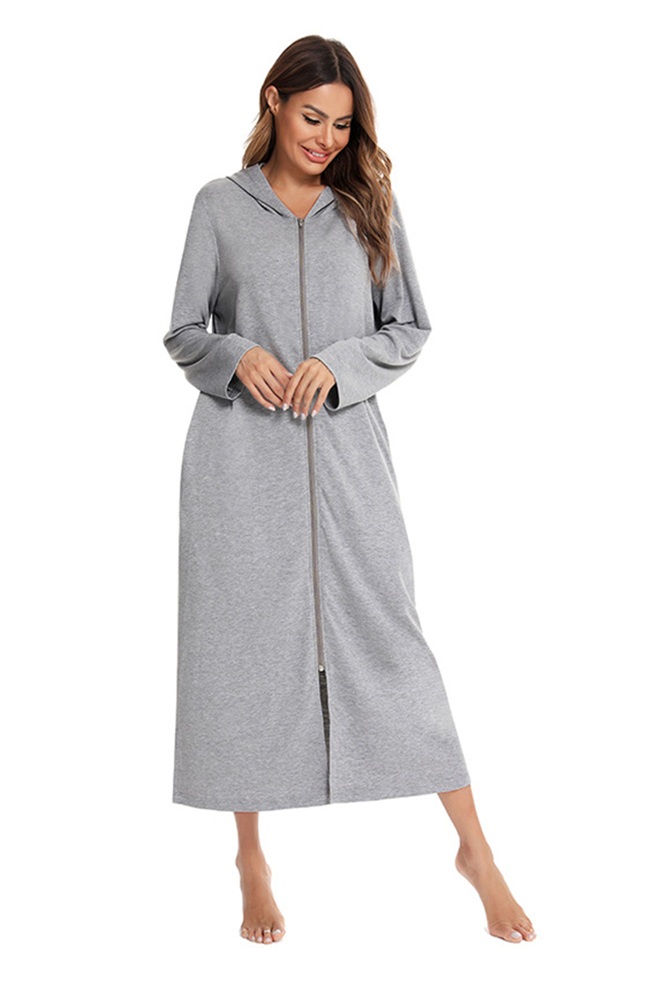 Cotton Long Sleeve Zip-up Hooded Cardigan