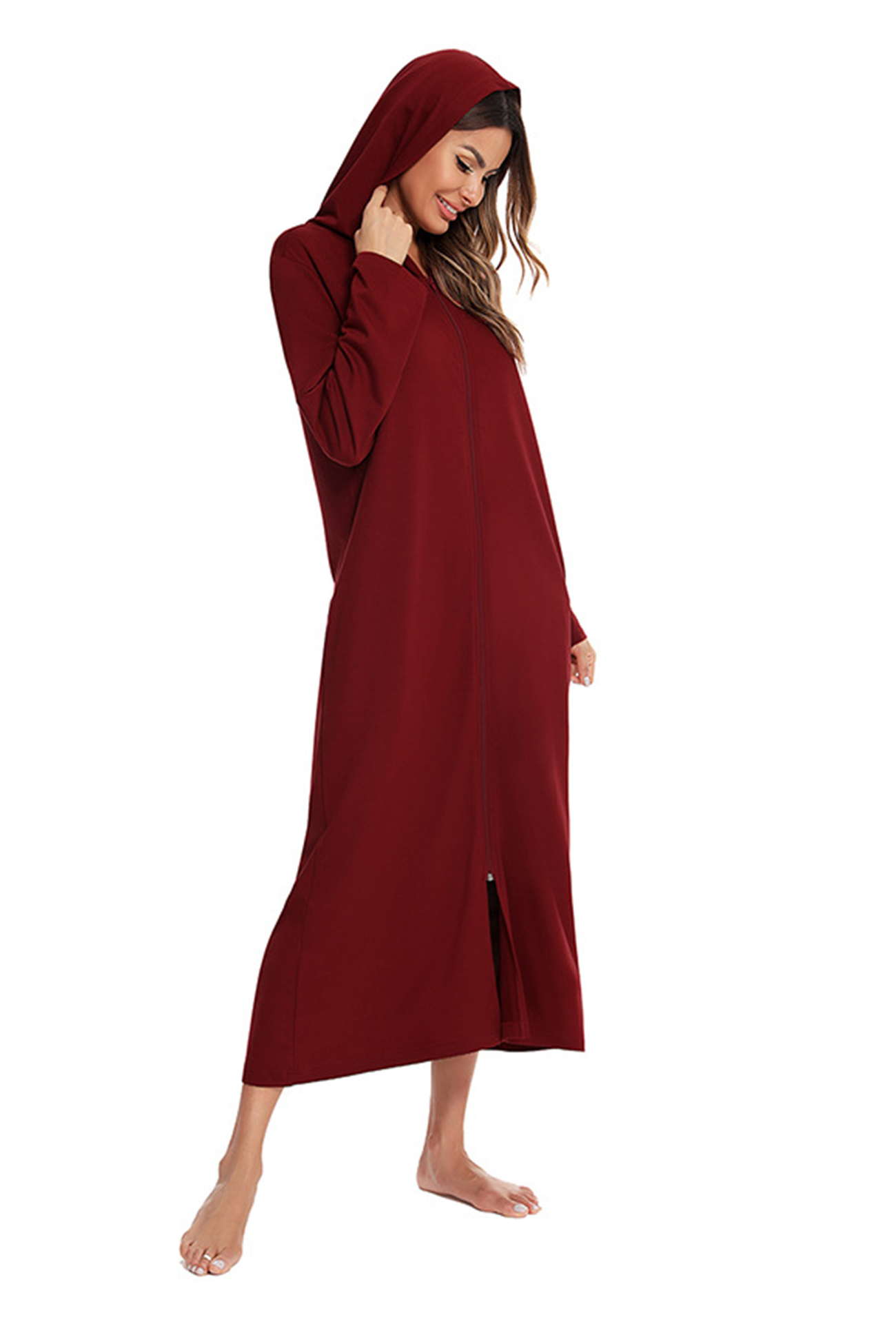 Cotton Long Sleeve Zip-up Hooded Cardigan