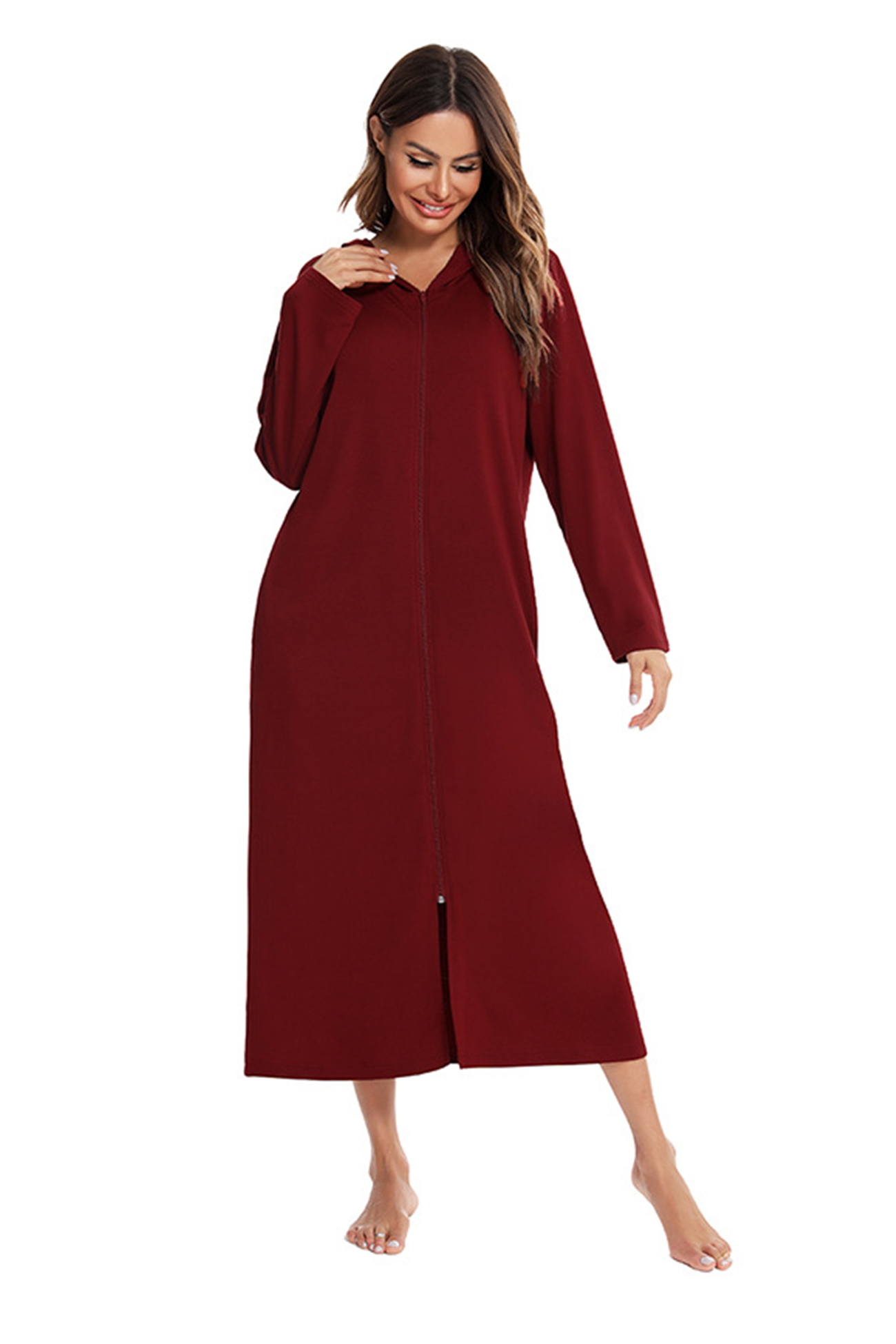Cotton Long Sleeve Zip-up Hooded Cardigan