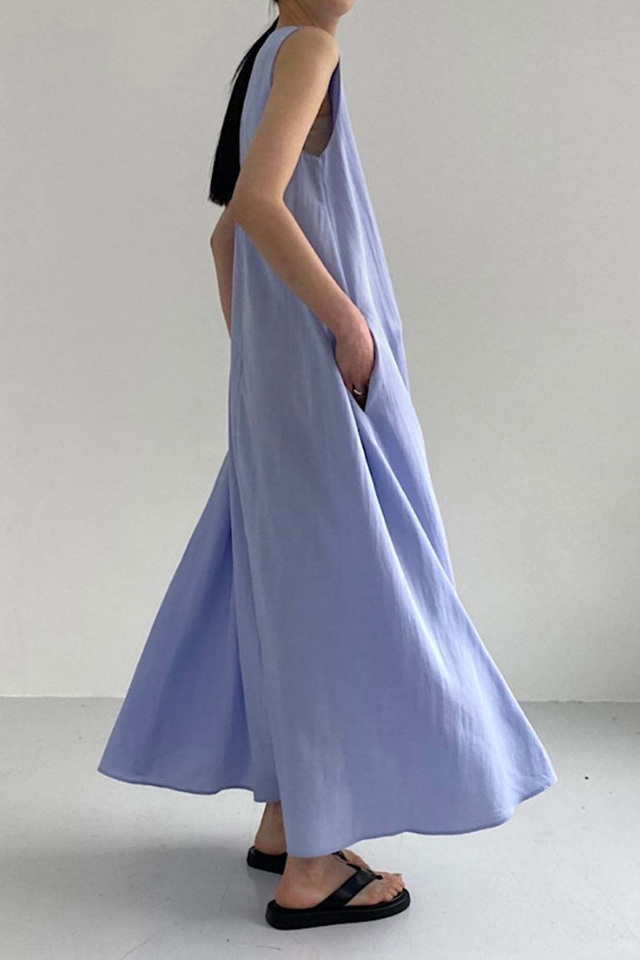 Cotton Loose Pocketed Tank Dress