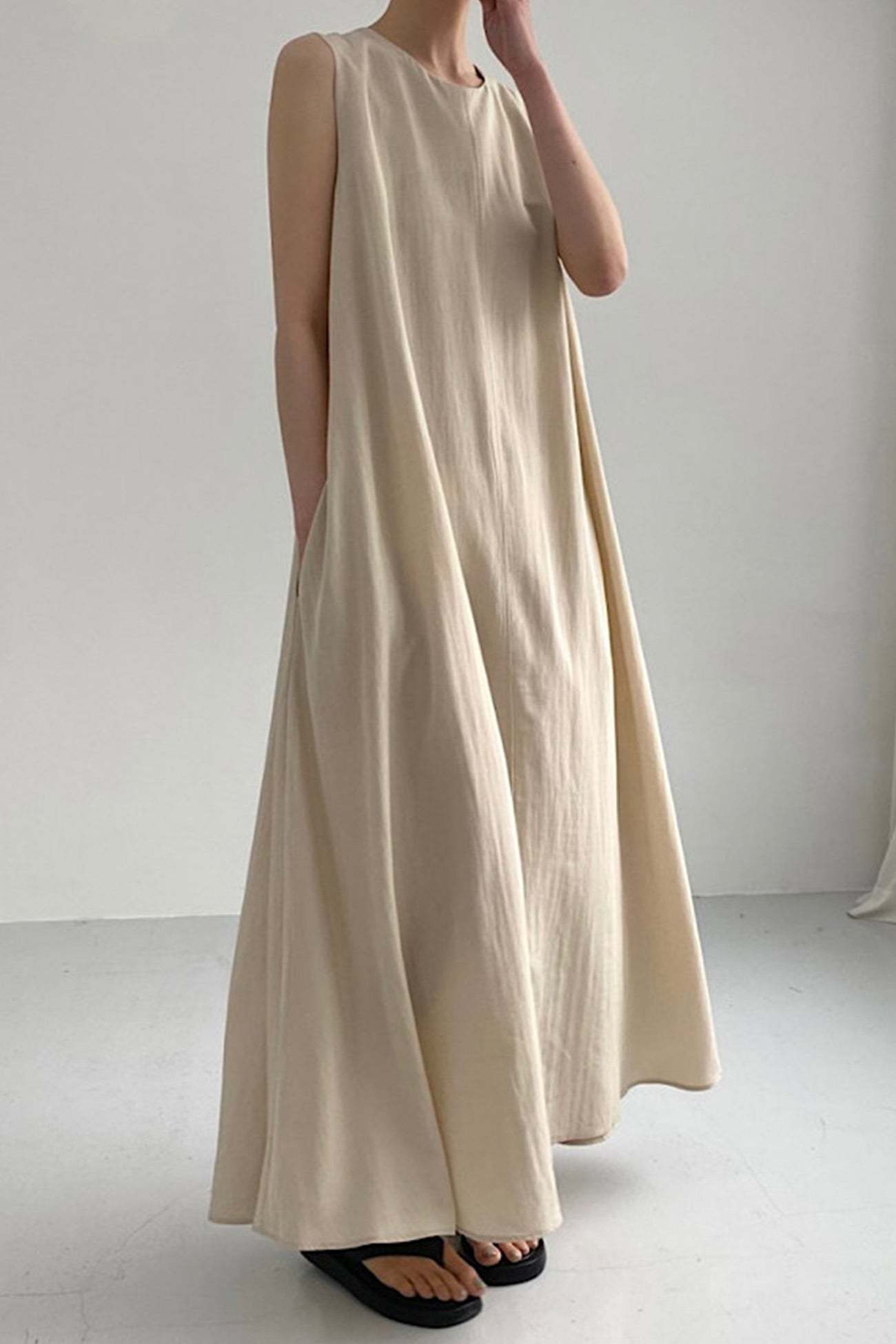 Cotton Loose Pocketed Tank Dress