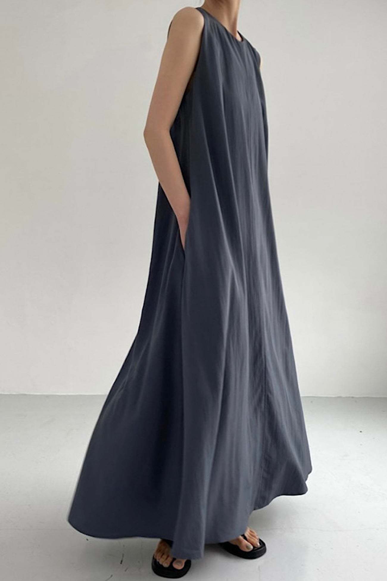 Cotton Loose Pocketed Tank Dress
