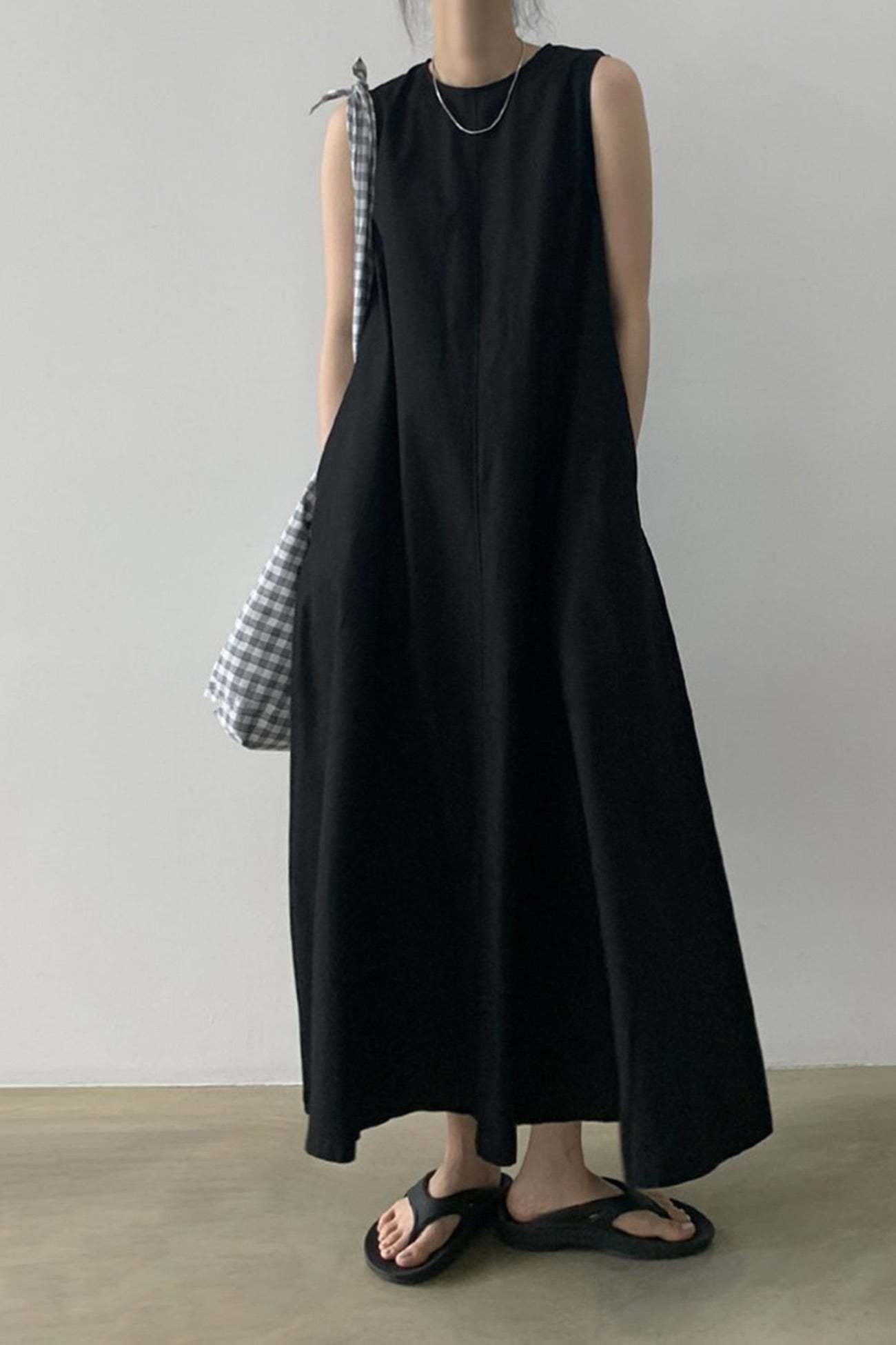 Cotton Loose Pocketed Tank Dress