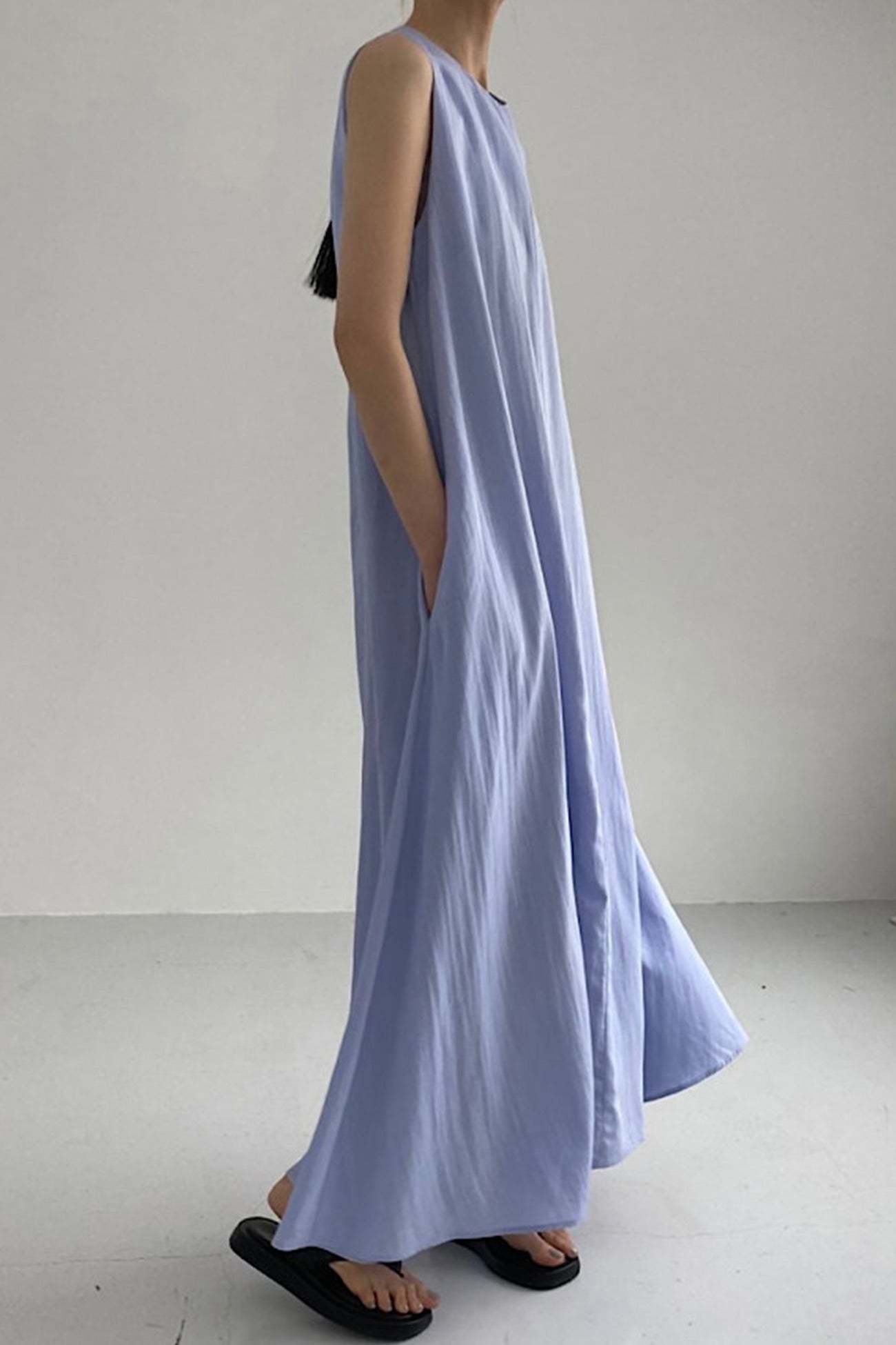 Cotton Loose Pocketed Tank Dress