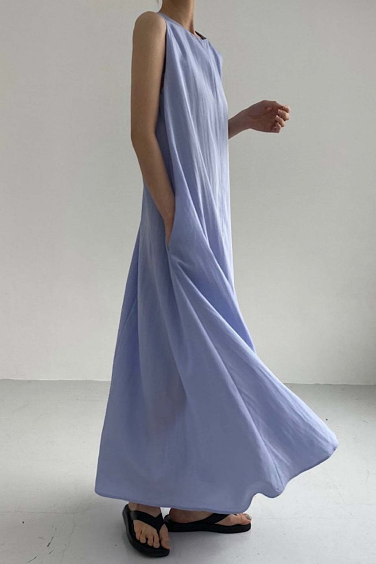 Cotton Loose Pocketed Tank Dress