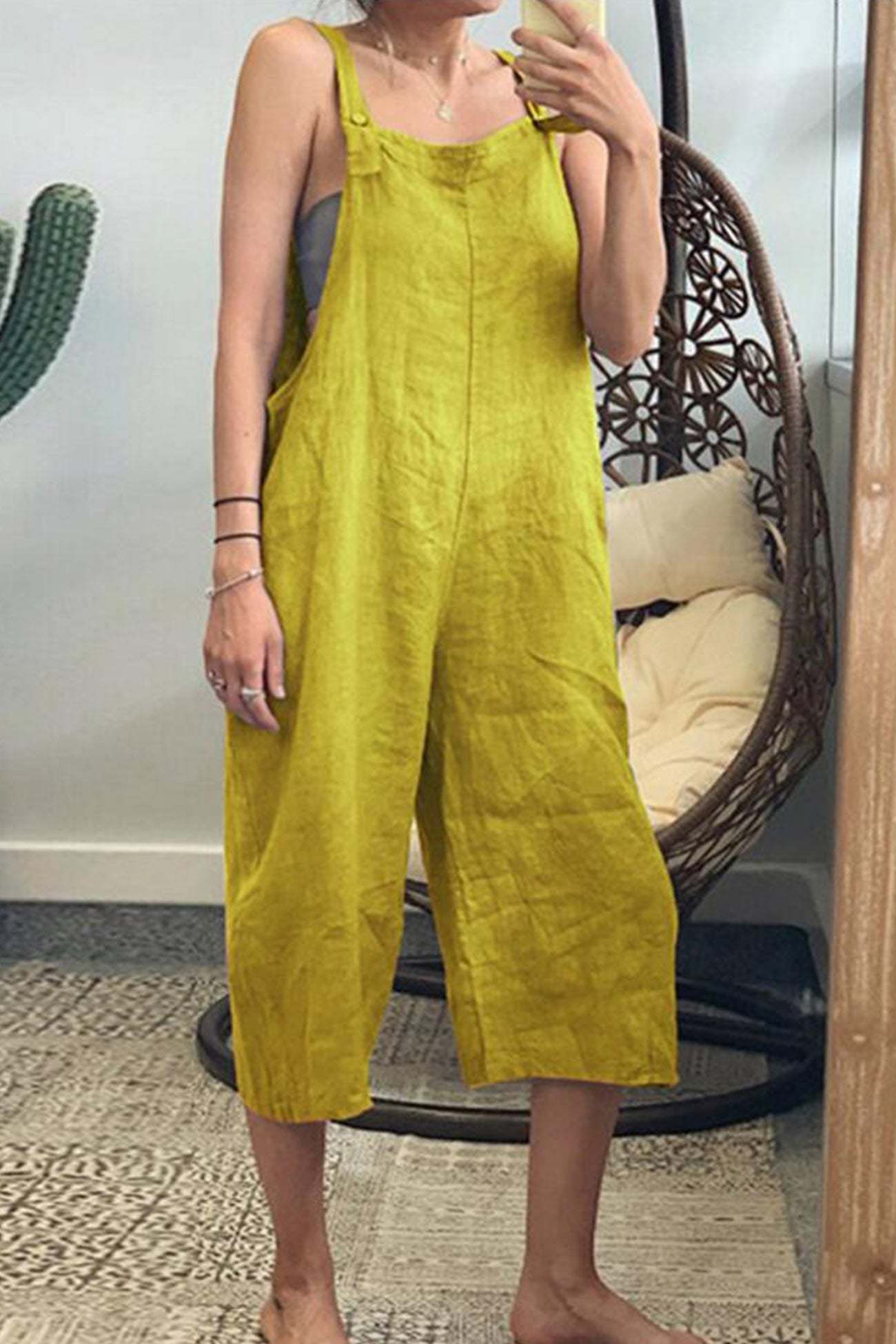 Cotton Solid Cropped Pants Jumpsuits