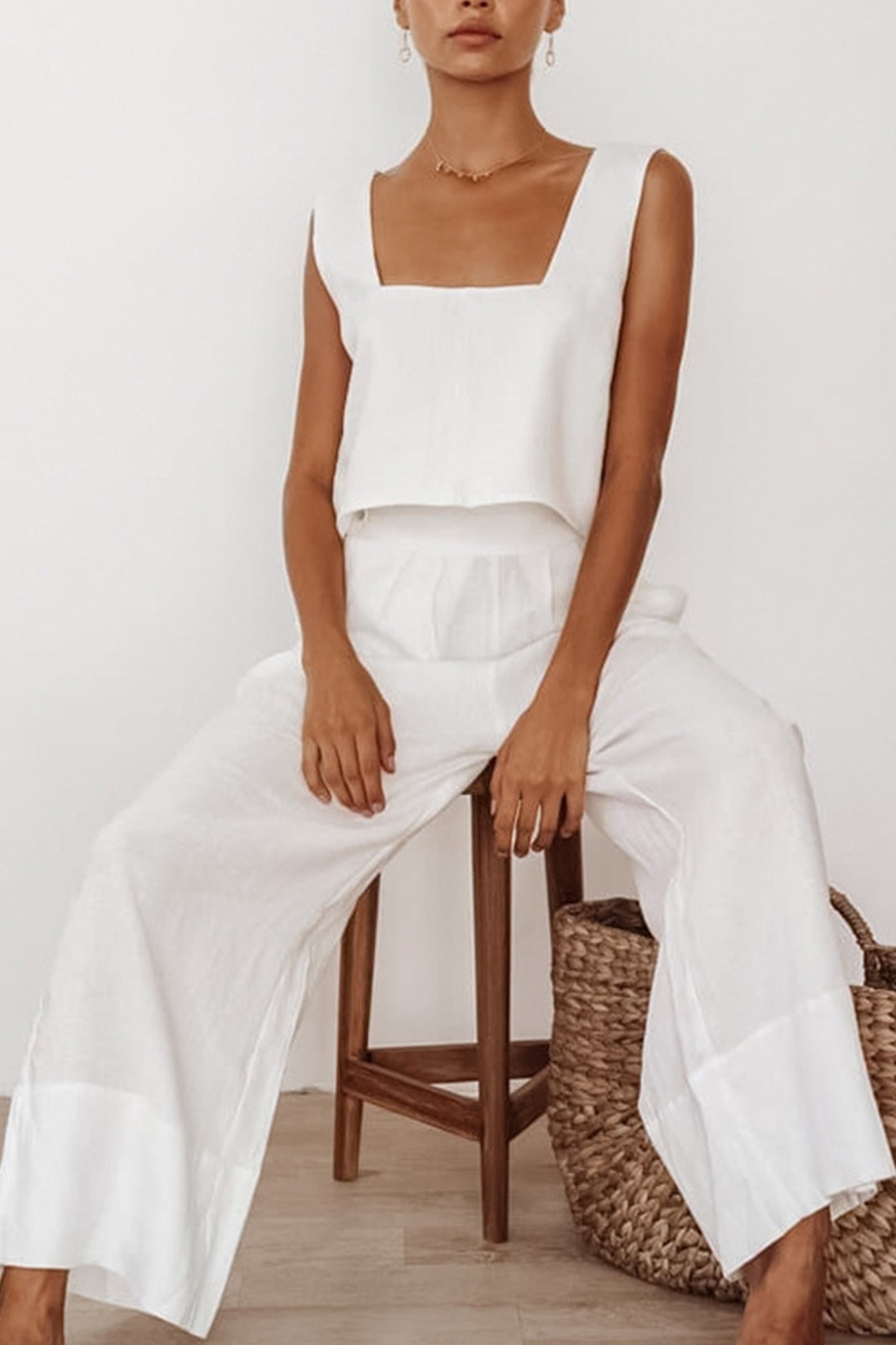 Cotton Square Neck Tank Pants Suits