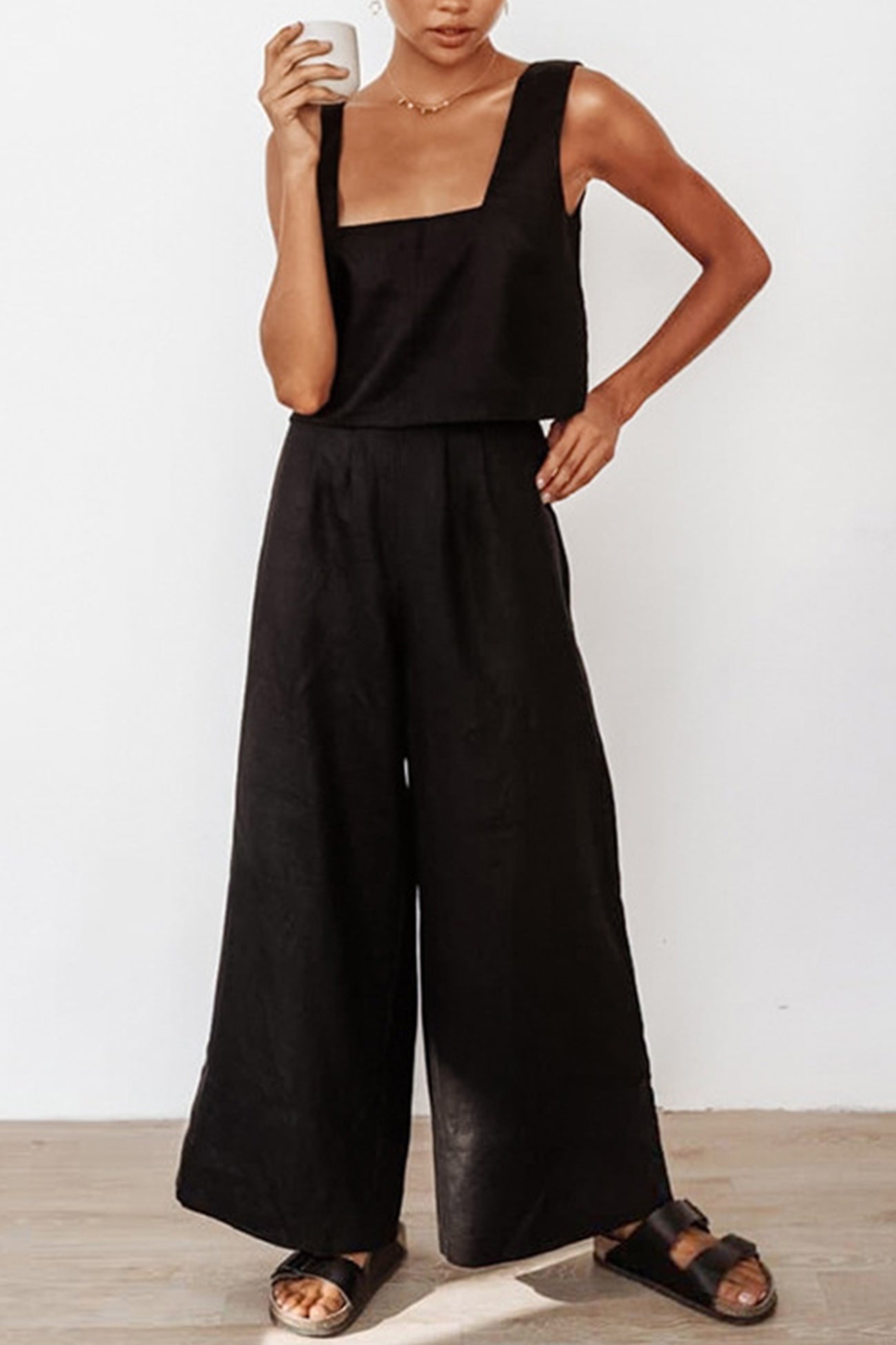 Cotton Square Neck Tank Pants Suits