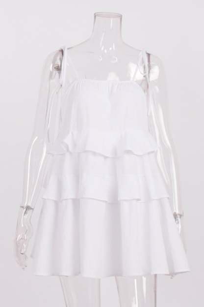 Cotton Tie-straps Tiered Cami Babydoll Dress