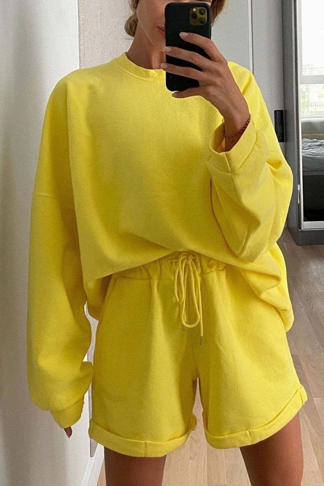 Crew Neck Sweatshirt Shorts Set