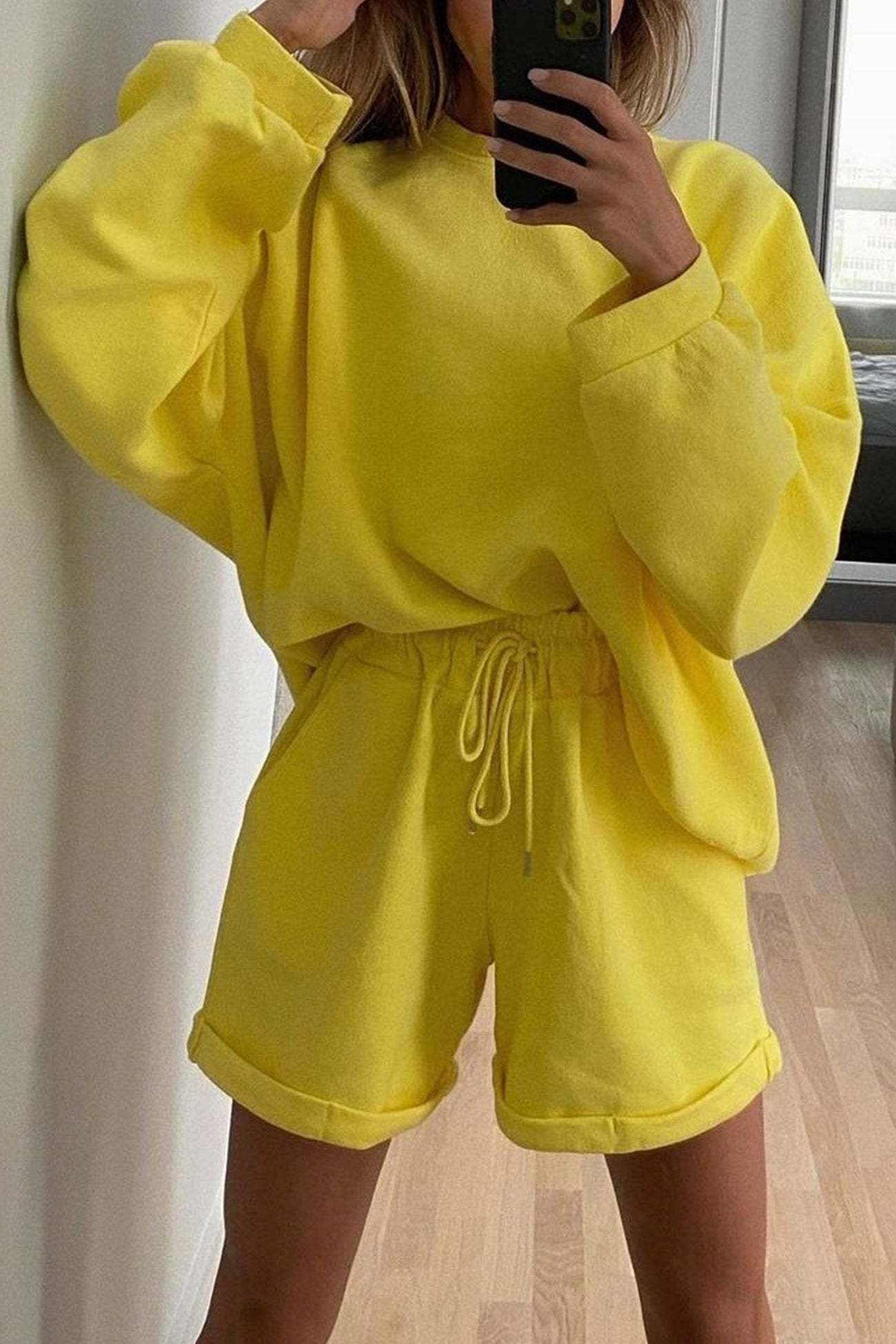 Crew Neck Sweatshirt Shorts Set