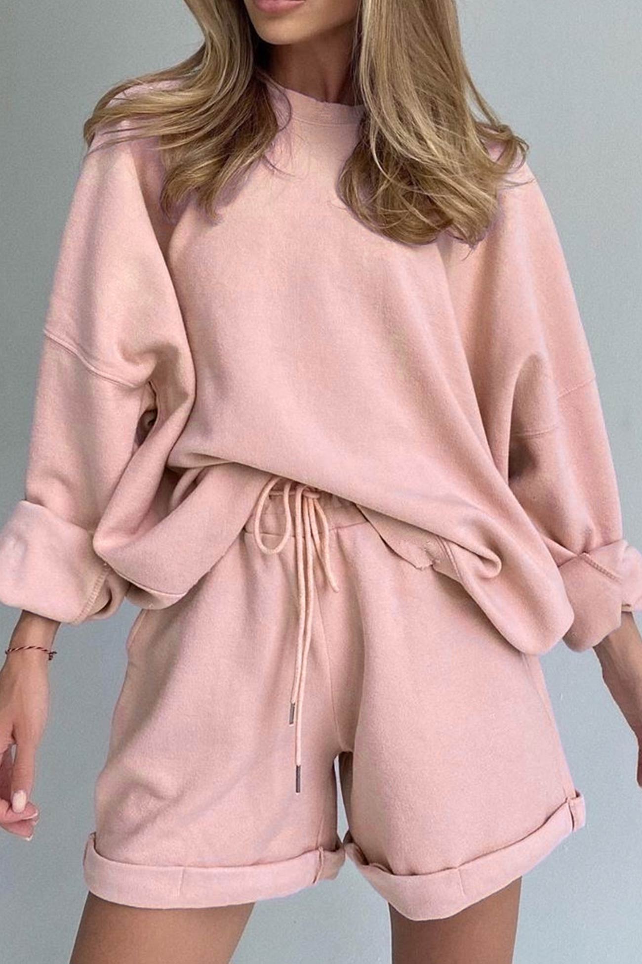 Crew Neck Sweatshirt Shorts Set
