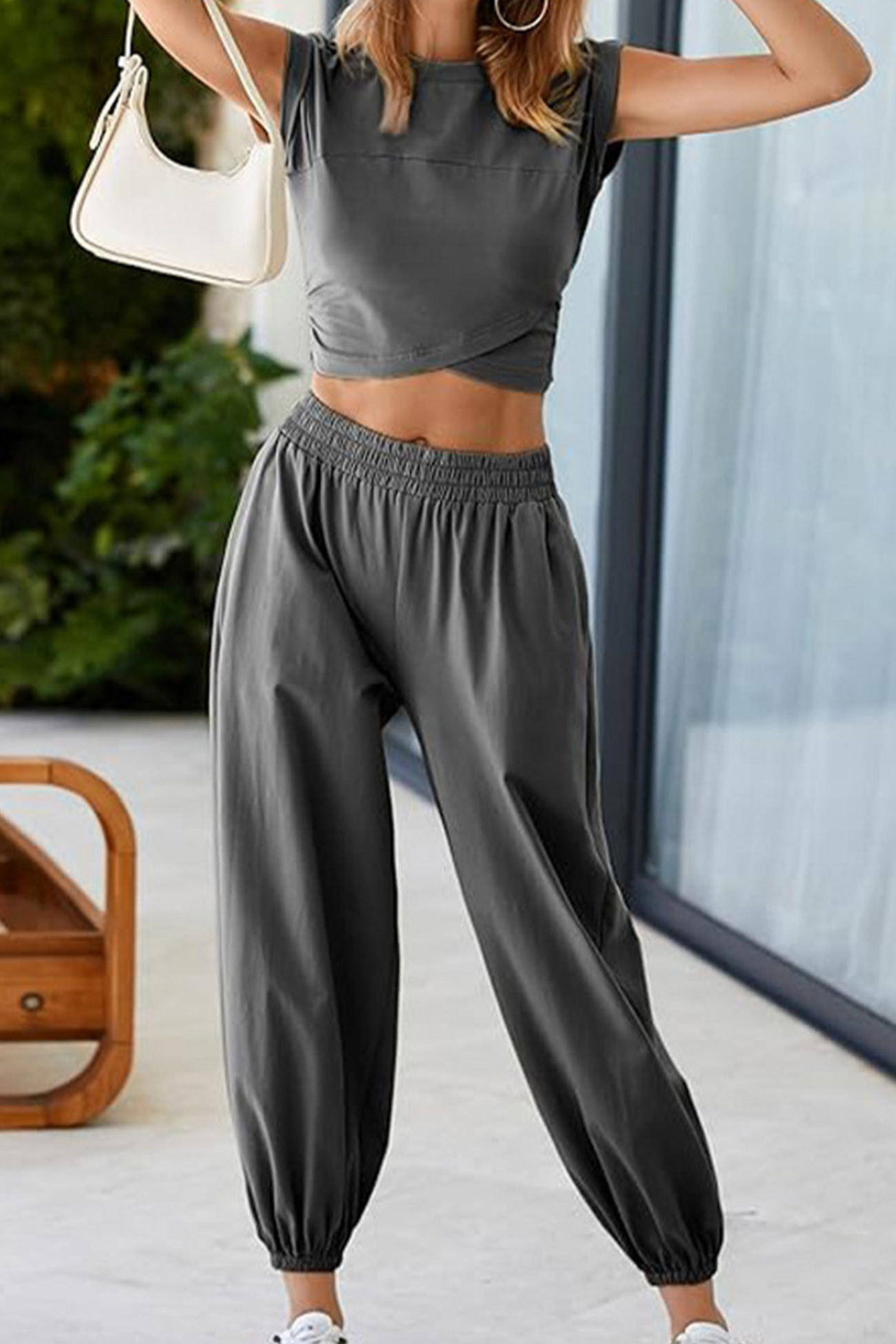 Crossover Crop Top Two-piece Outfit