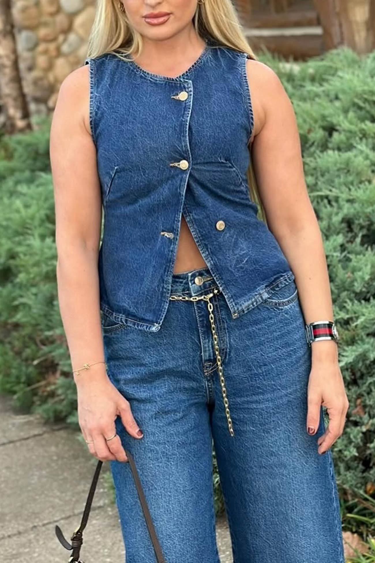 Denim Tank Top Wide Leg Jeans Set