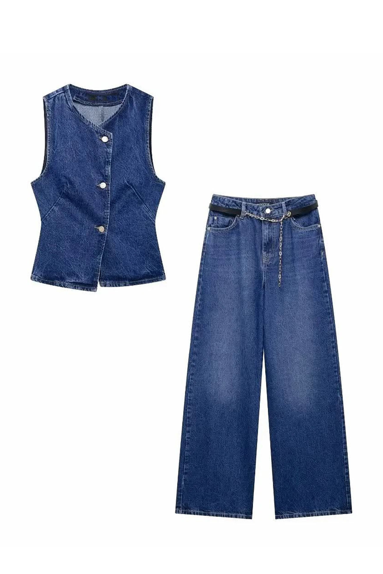 Denim Tank Top Wide Leg Jeans Set