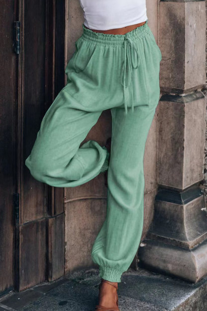 Drawstring Solid Color Loose Long Pants