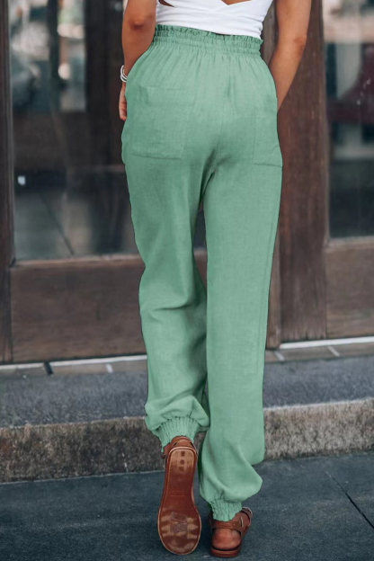 Drawstring Solid Color Loose Long Pants
