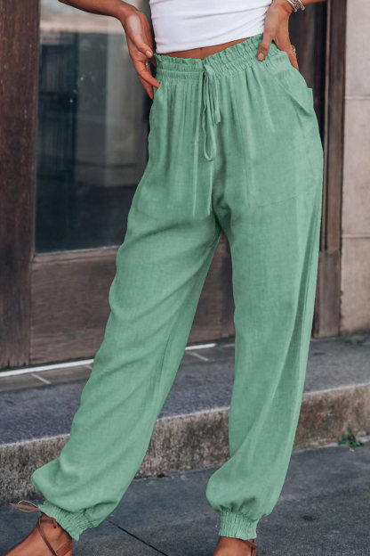 Drawstring Solid Color Loose Long Pants