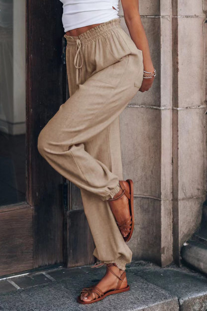 Drawstring Solid Color Loose Long Pants
